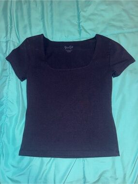 Brandy Melville Navy Square Neck Short Sleeve Tee